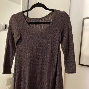 3/4 Sleeve Dark Purple/Gray Sweater Dress - Cotton/Wool blend